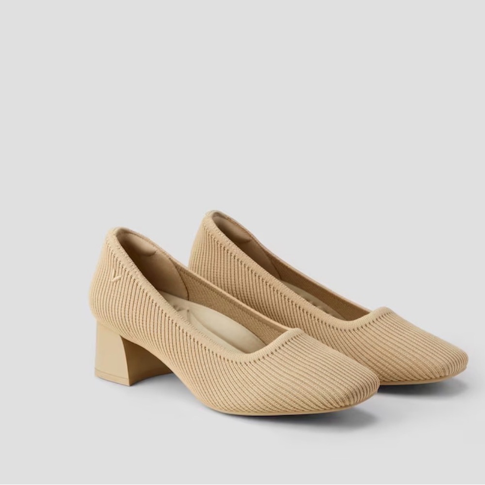 Vivaia Beige Block Heel Pumps